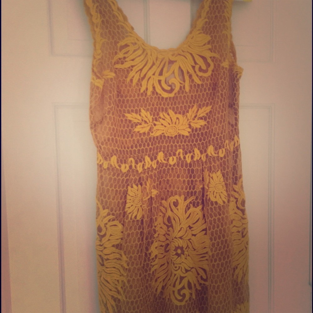 Anthropologie Yellow Lace Midi Dress